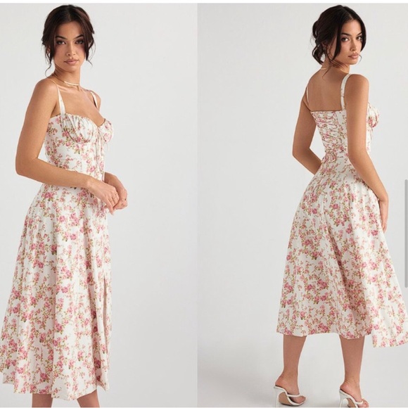 HOUSE OF CB 'Carmen' Rose Print Bustier Sundress NWOT PERFECT CONDITION SIZE L - Picture 4 of 11